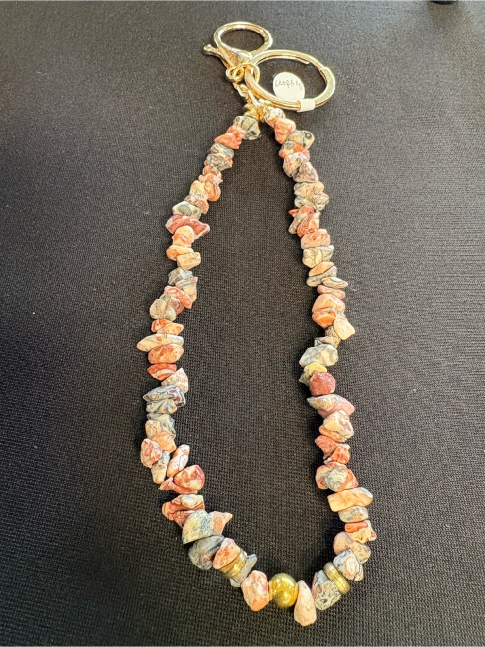 💎 Genuine Leopard Skin Jasper Gemstone Chips Beaded Keychain Wristlet Multicolor